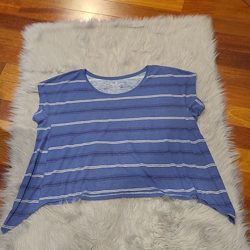 American eagle outfitters blue, white and dark blue short sleeve‎ cropped tshirt